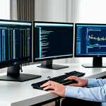 A focused young professional, fully clothed in a modest long-sleeved shirt and trousers, sits at a desk in a clean, modern home office. Their well-formed hands are positioned over a keyboard, with multiple computer screens displaying cybersecurity tools, code, and network diagrams, illustrating hands-on practical learning. The setting is bright and conducive to study, emphasizing continuous practice in a personal virtual lab. perfect anatomy, correct proportions, natural pose, well-formed hands, proper finger count, natural body proportions, safe for work, appropriate content, fully clothed, professional, high-quality professional photography.