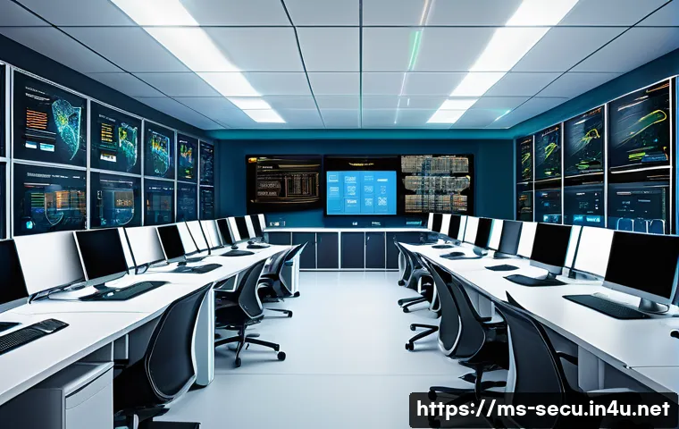 정보보안 필기 시험 대비 중요 개념 요약 - A detailed illustration of a modern Malaysian corporate office server room showcasing advanced cyber...