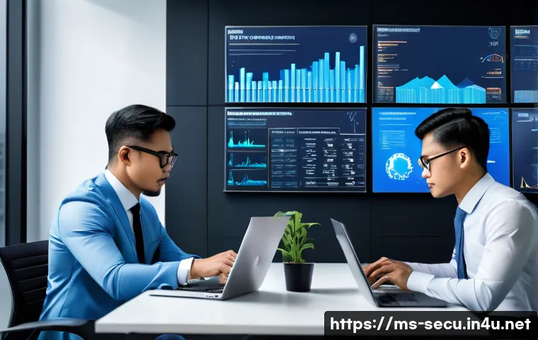 정보보안 실무에서 요구되는 필수 기술 정리 - A modern Malaysian office environment showing a diverse team of cybersecurity professionals collabor...