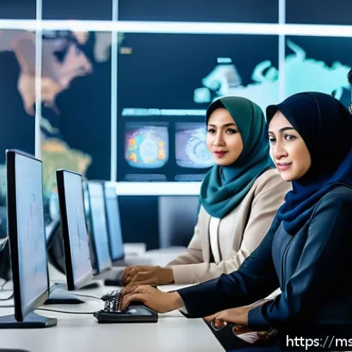 Home 17 정보보안기사 취득 후 대기업 취업 성공 사례 - A modern Malaysian office environment showing a diverse group of young professionals collaborating o...